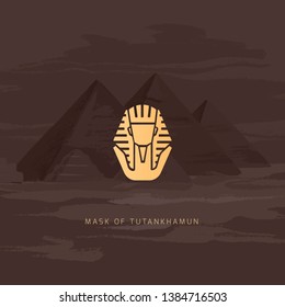 Burial Mask Illustration Egyptian golden pharaohs mask icon flat isolated on white background vector illustration. Egyptian pharaohs mask Tutankhamun line icon. King Tutankhamun.