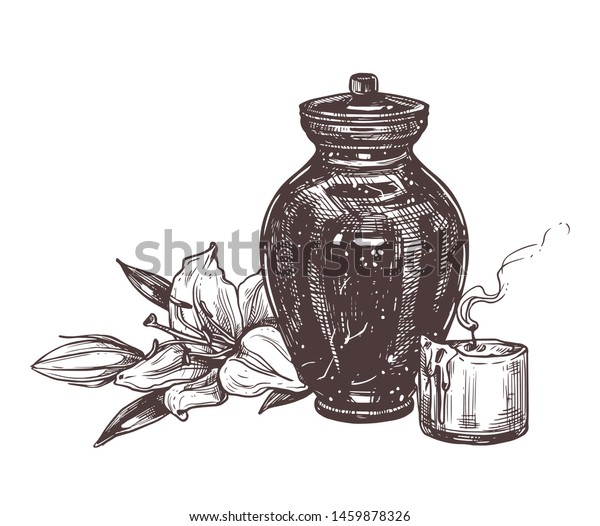Burial Urn Ashes Deceased White Lily Stock Vector Royalty