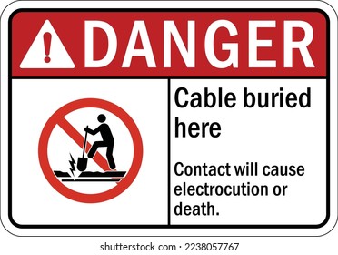 Buried cable warning sign and labels cable buried here contact will cause electrocution or death
