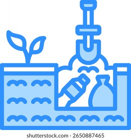 Ícone de lixo enterrado Ilustração do vetor de cor azul