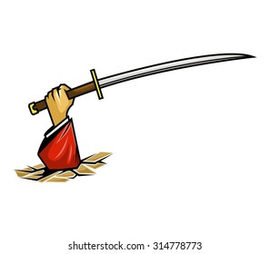 Buried samurai gripping a sword 