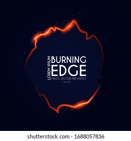 Burining ragged edge shining design. Fire and light effect. Shining banner.