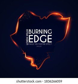 Diseño de brillos de borde andrajoso. Fuego y efecto de la luz. Pancarta brillante.