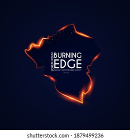 Burining ragged edge shining design. Fire and light effect. Shining banner.