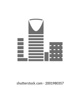 Burj Al-Mamlyak, Kingdom Center, skyscraper gray icon.