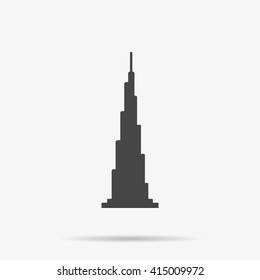 Burj Khalifa tower icon. UAE Dubai symbol. Gray United Arab Emirates building. Logo illustration.