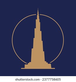 Burj Khalifa Vector illustration with golden blue color