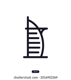 burj_al_arab icon. Travel landmarks and travel destinations icons. Paris and London, Moscow and New York, Dubai, and more. Vector illustration isolated in white background