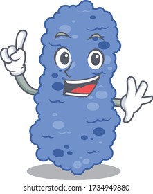 Burkholderia bacteria mascot character design with one finger gesture