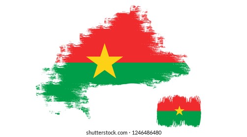 Burkina Faco vector grunge brush stroke with  national flag and contour map. 