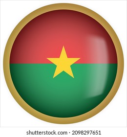 Burkina Faso 3D Rounded Flag Icon With Gold Frame