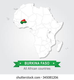Burkina Faso. All the countries of Africa. Flag version.