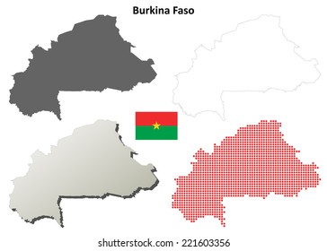 Burkina Faso blank detailed outline map set - vector version