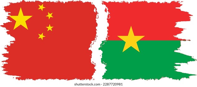 Verbindung mit Burkina Faso und China mit Grunge-Flaggen, Vektorgrafik