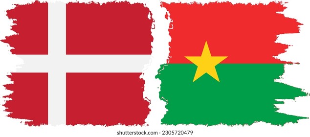 Verbindung mit Burkina Faso und Dänemark mit Grunge-Flaggen, Vektorgrafik