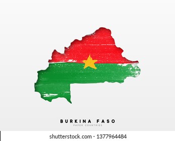 Burkina faso detailed map with flag of country. Painted in watercolor paint colors in the national flag.