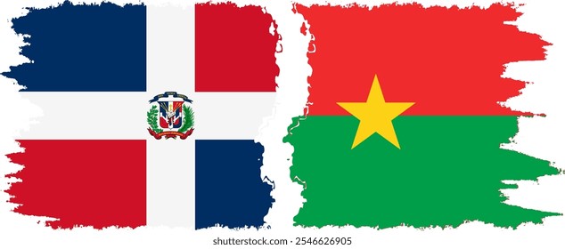 Burkina Faso and Dominican Republic grunge flags connection, vector