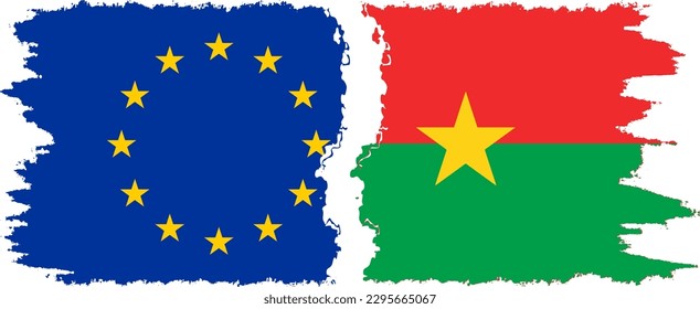 Verbindung mit Burkina Faso und der Europäischen Union mit Grunge-Flaggen, Vektorgrafik