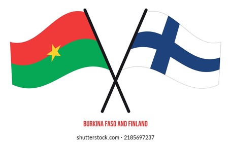 Burkina Faso and Finland Flags Crossed And Waving Flat Style. Official Proportion. Correct Colors.