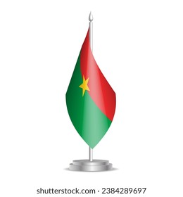 Burkina Faso Flagge - 3D Mini-Flagge hängt an der Desktop-Flagspole. Für die Konferenz- oder Gipfelvorstellung geeignet. Vektorgrafik mit Schatten.