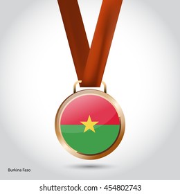 Burkina Faso Flag in Bronze Medal. Olympic Game Bronze Medal. Vector Illustration