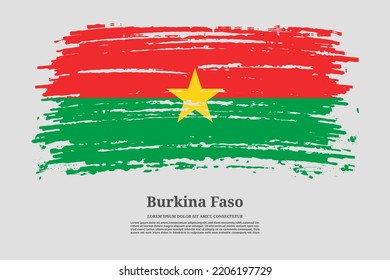 Burkina Faso-Flagge mit Pinselstrich-Effekt und Informationstext-Poster, Vektorhintergrund