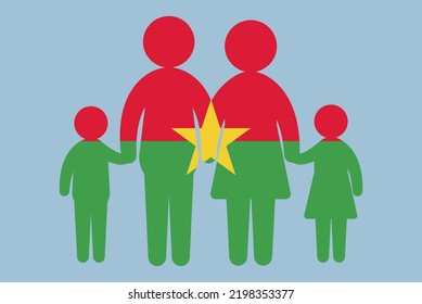 Burkina Faso flag with family concept, vector element, parent and kids holding hands, immigrant idea, happy family with Burkina Faso flag, flat design asset