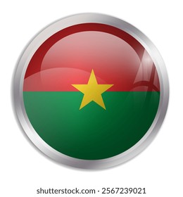 Burkina Faso flag - glossy circle button displays a colorful flag representing a country cultural identity and heritage. The essence of national pride and unity.