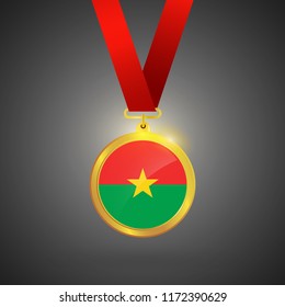 Burkina Faso Flag in gold Medal, Golden Badge, Sport Game Golden Challenge Award. Vector Illustration.