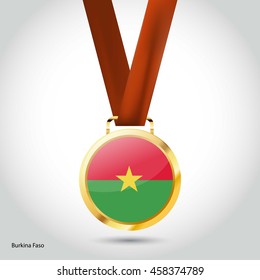 Burkina Faso Flag in gold Medal. Vector Illustration. RIO Olympic Game gold Medal. Vector Illustration