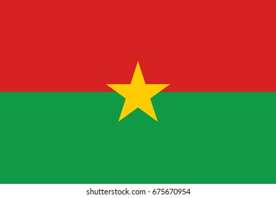 Burkina Faso flag, landlocked country in West Africa, two equal horizontal bands of red and green, with a yellow five-pointed star in the center. Flat style vector illustration