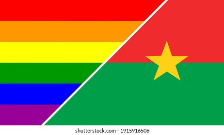 Burkina Faso flag and LGBT flag vector illustration 