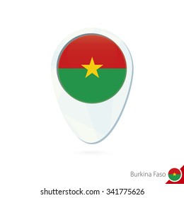 Burkina Faso flag location map pin icon on white background. Vector Illustration.