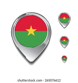 Burkina Faso flag map pointer. 3d Map Pointer with flag glossy button style on gray background