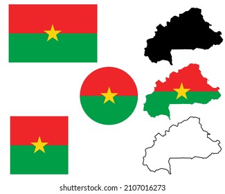 burkina faso flag map set vector isolated on white background