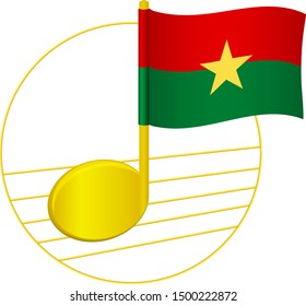 Burkina Faso flag and musical note. Music background. National flag of Burkina Faso and music festival concept vector illustration