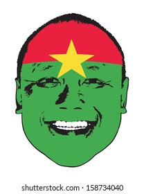 A Burkina Faso flag on a face, isolated against white. 