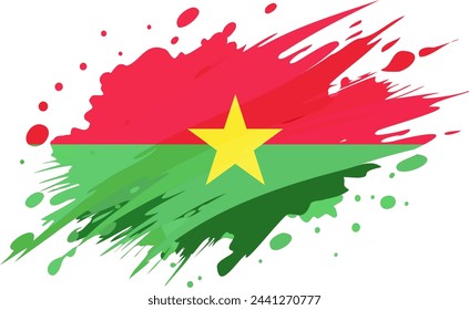 Burkina Faso flag painted with Grunge brush stroke, watercolor flag style.