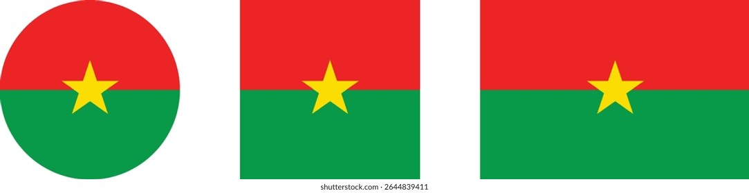 Burkina Faso flag PNG vector. Burkina Faso square and round icon isolated on transparent PNG background. Burkina Faso flag icon.
