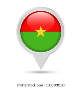 Burkina Faso Flag Round Pin Vector Icon - Illustration