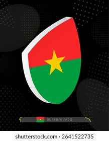 Burkina Faso Flag Shield icon in 3D on Dark Modern Abstract Rugby Background. Perfect for sports events, heritage themes, national celebrations, and patriotic designs.