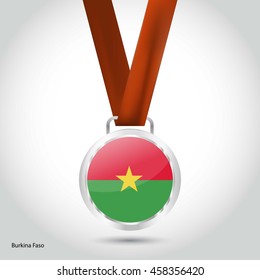 Burkina Faso Flag in silver Medal. Vector Illustration. RIO Olympic Game silver Medal. Vector Illustration