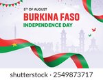 Burkina Faso Flag Waving On Skyline Background. Independence Day Concept Design Vector Illustration.