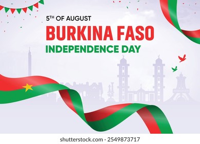 Burkina Faso Flag Waving On Skyline Background. Independence Day Concept Design Vector Illustration.