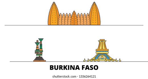 Burkina Faso flat landmarks vector illustration. Burkina Faso line city with famous travel sights, skyline, design. 