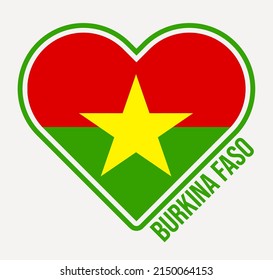 Burkina Faso heart flag badge. Made with Love from Burkina Faso logo. Flag of the country heart shape. Vector illustration.