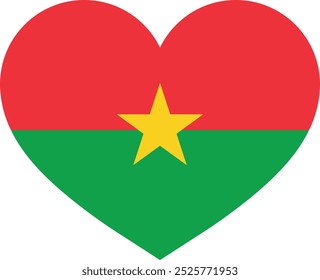 Bandera del corazón de Burkina Faso . Burkina Faso Símbolo de amor . Bandera de Burkina Faso en forma de corazón. Ilustración vectorial