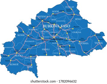 Burkina Faso highly detailed political map