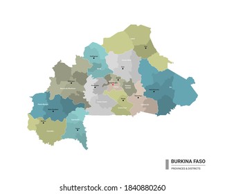 Burkina Faso higt detailed map with subdivisions. 