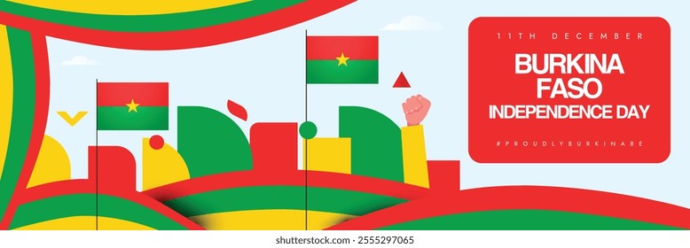 Burkina Faso Independence Day, 11th December. Burkina Faso Proclamation of Independence Day celebration cover banner, post with its flags, abstract art elements in flag colours. Country got freedom.